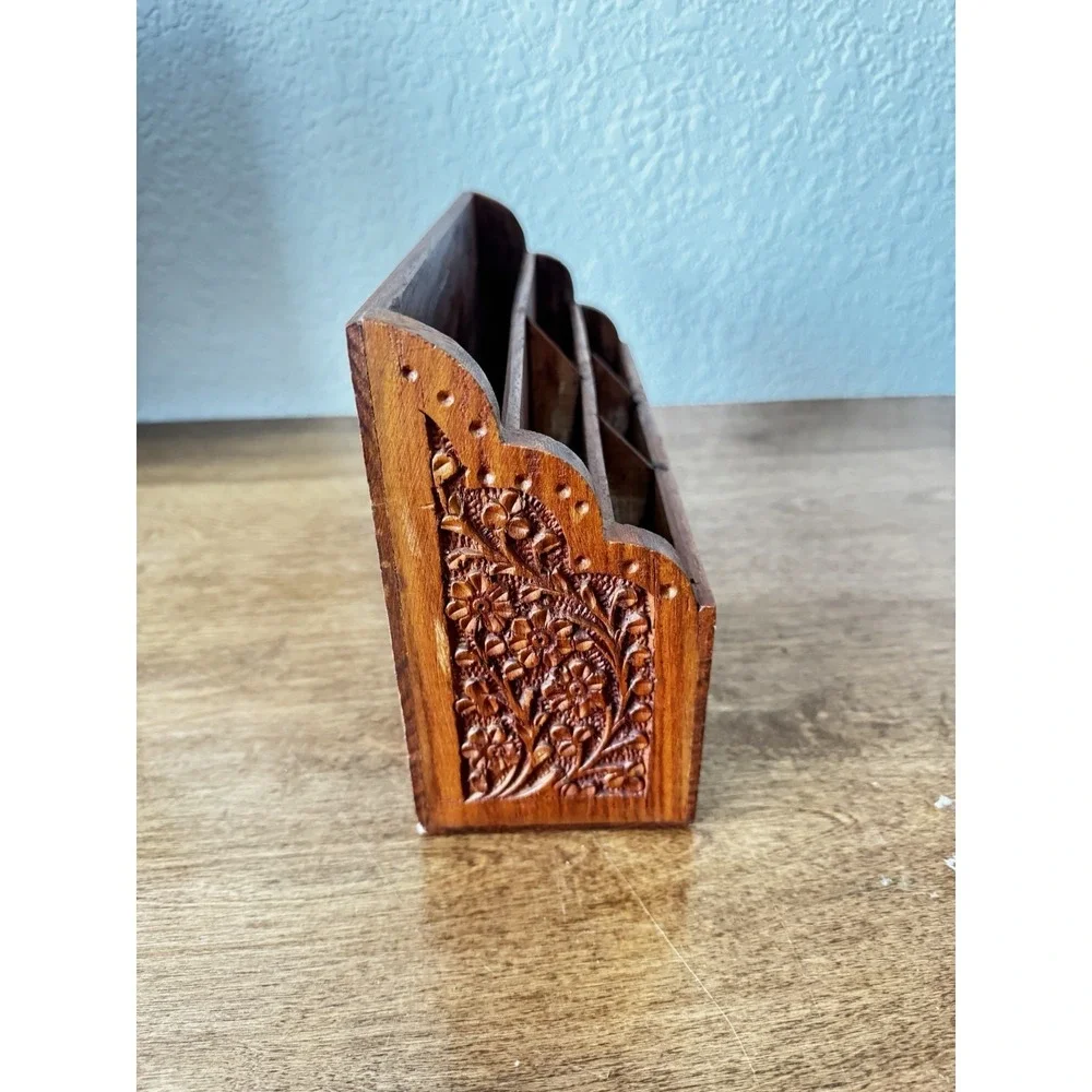 Vintage Anglo Indian Rosewood Desk Organizer Stationary Desk Caddy